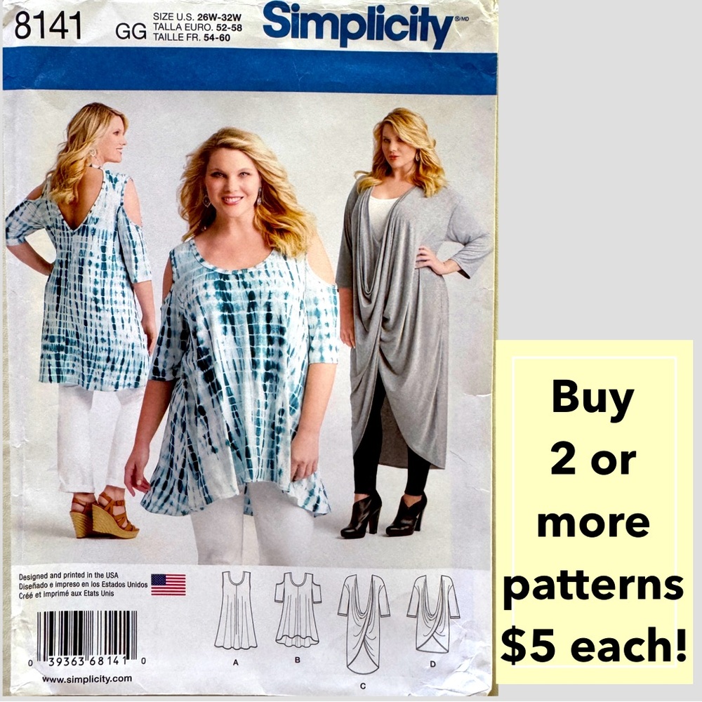 Simplicity 8141 Tunics or Mini Dress Sewing Pattern Uncut (26W-32W)